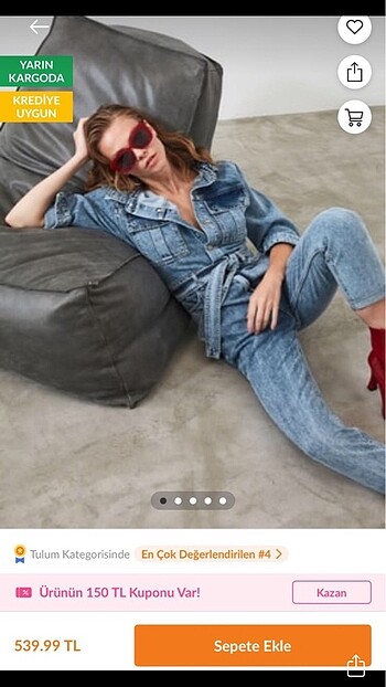 Mavi bağlama detaylı denim kot tulum