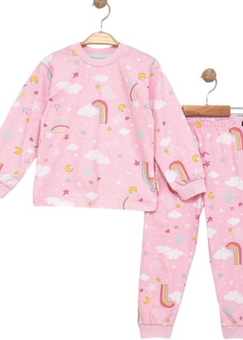Pastel Pembe Bağlama Desenli Pijama Takımı