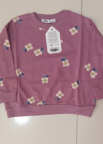 Mor Çiçek Desenli Kız Sweatshirt