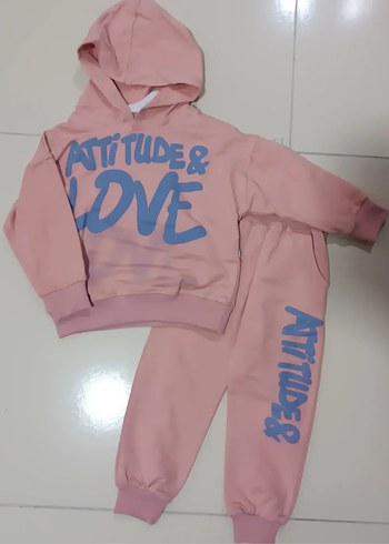 Kız Çocuk Pembe Kapüşonlu Sweatshirt ve Eşofman Takımı