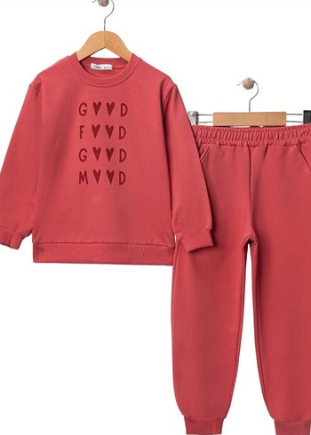 Kız Çocuk Koyu Kırmızı Baskılı Eşofman Takımı - Görsel 2