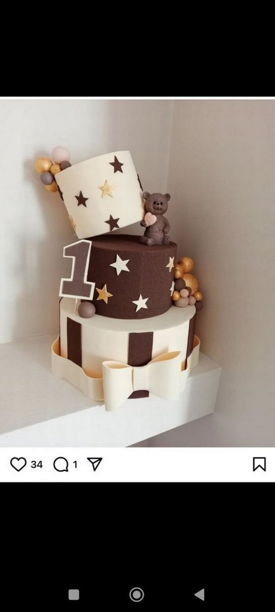 Ayıcıklı Altın renkli 3 katlı doğum günü pastası - Görsel 3