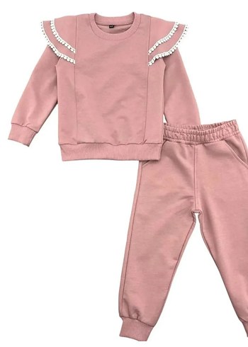 Pembe Fırfırlı Uzun Kollu Bebek Kız Takımı