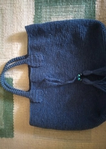 Mavi Örgü Bohem Kadın Çanta - Görsel 2