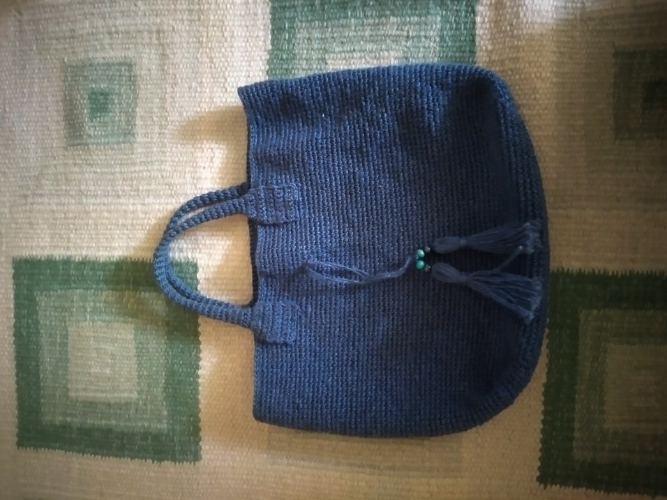 Mavi Örgü Bohem Kadın Çanta - Görsel 2