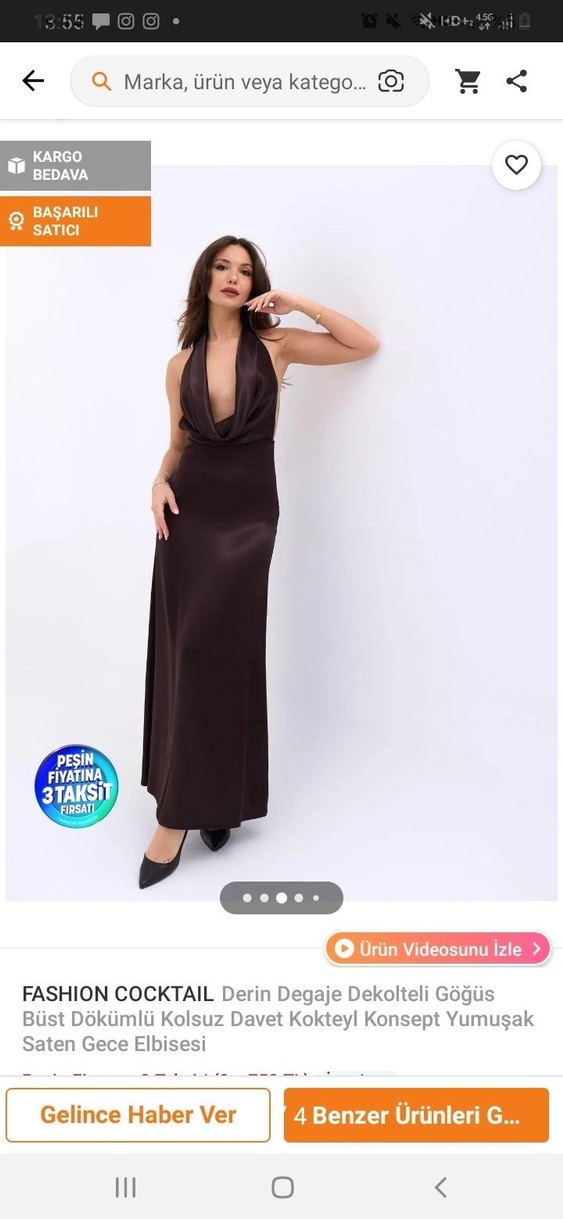 Siyah Drapeli Uzun V Yaka Elbise - Görsel 2