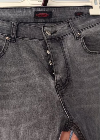 Gri Regular Fit Düğmeli Erkek Kot Pantolon - Görsel 2