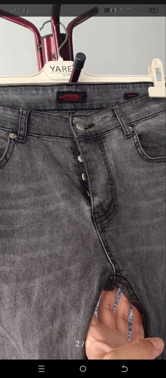 Gri Regular Fit Düğmeli Erkek Kot Pantolon - Görsel 2