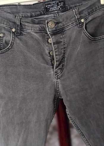 Gri Bağlamalı Düğmeli Erkek Kot Pantolon - Görsel 2
