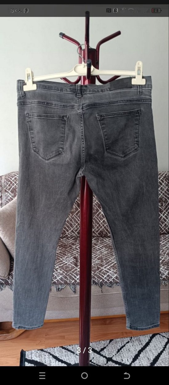 Gri Bağlamalı Düğmeli Erkek Kot Pantolon - Görsel 3