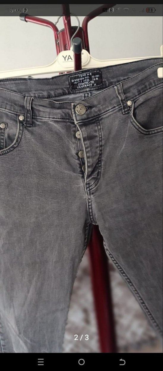 Gri Bağlamalı Düğmeli Erkek Kot Pantolon - Görsel 2