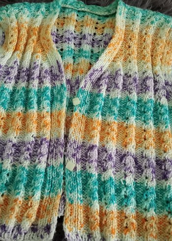 Kız Çocuk Bohem Renkli Örgü Yelek - Görsel 2