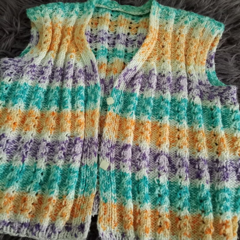 Kız Çocuk Bohem Renkli Örgü Yelek - Görsel 2