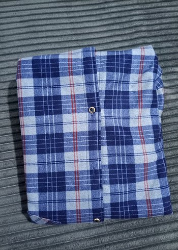 Erkek termal Mavi Kareli Uzun Kollu Gömlek - Görsel 3