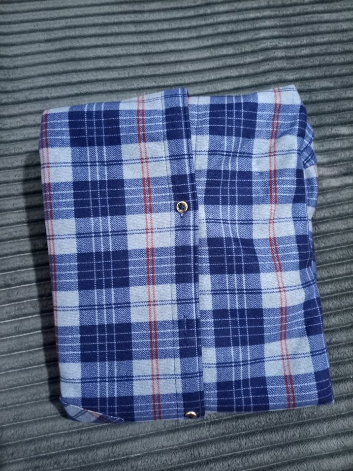 Erkek termal Mavi Kareli Uzun Kollu Gömlek - Görsel 3