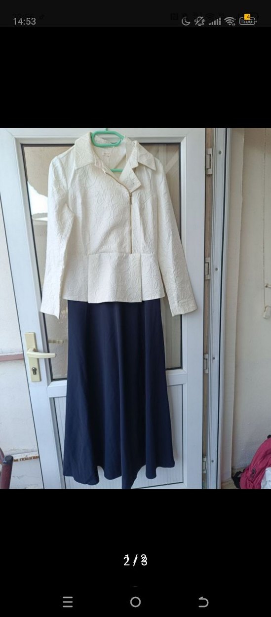 Beyaz lacivert bayan tesettür elbise - Görsel 2