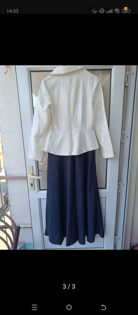 Beyaz lacivert bayan tesettür elbise - Görsel 3