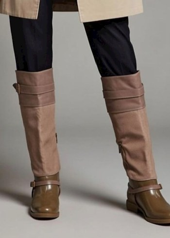 Bej Süet Kemer Detaylı Kadın Dizüstü çizme - Görsel 2