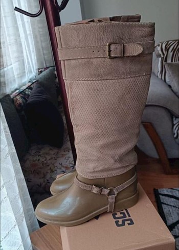 Bej Süet Kemer Detaylı Kadın Dizüstü çizme - Görsel 6