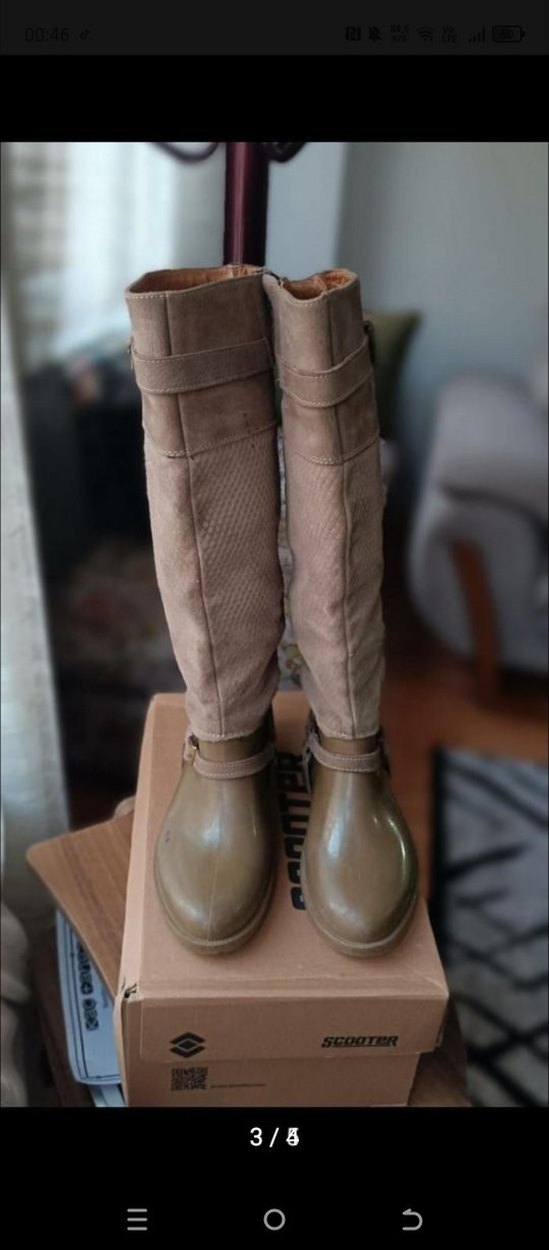 Bej Süet Kemer Detaylı Kadın Dizüstü çizme - Görsel 4