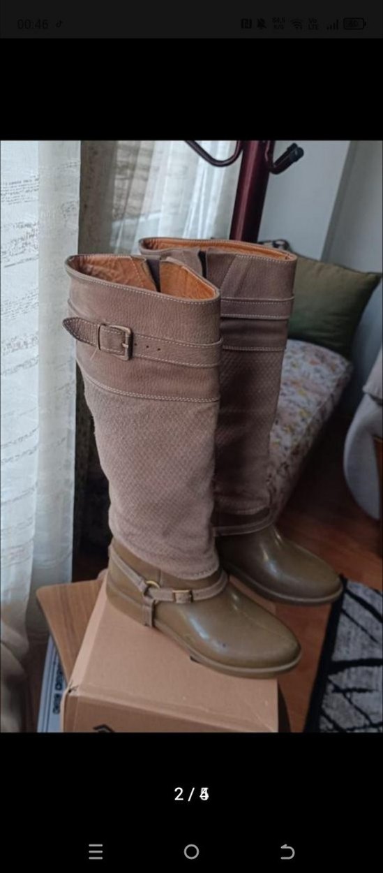 Bej Süet Kemer Detaylı Kadın Dizüstü çizme - Görsel 5