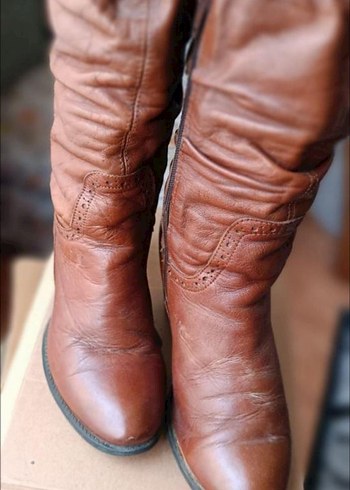 Bohem Tarzı Tokalı Kadın Deri Dizüstü Çizme - Görsel 3