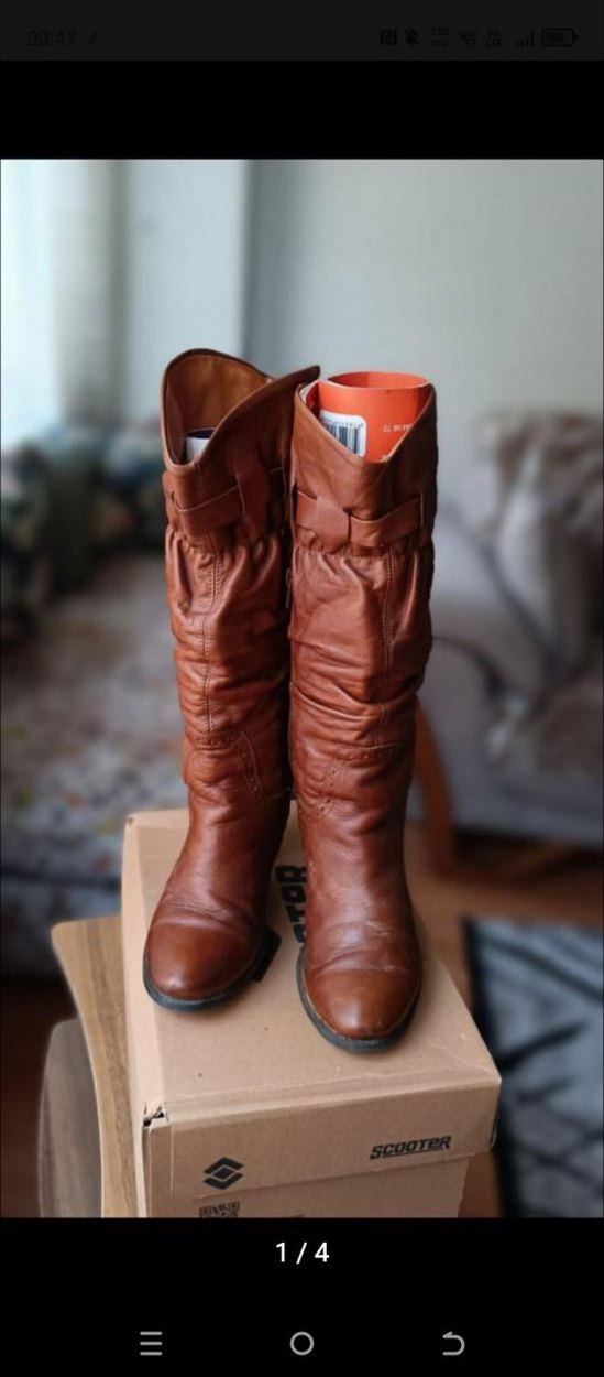 Bohem Tarzı Tokalı Kadın Deri Dizüstü Çizme - Görsel 2