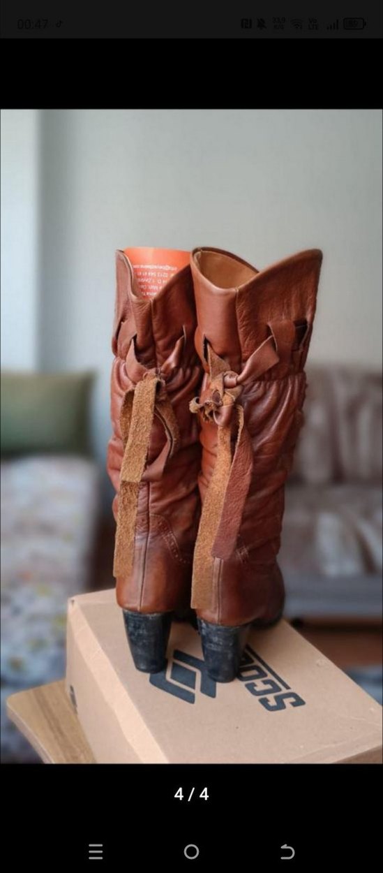 Bohem Tarzı Tokalı Kadın Deri Dizüstü Çizme - Görsel 4