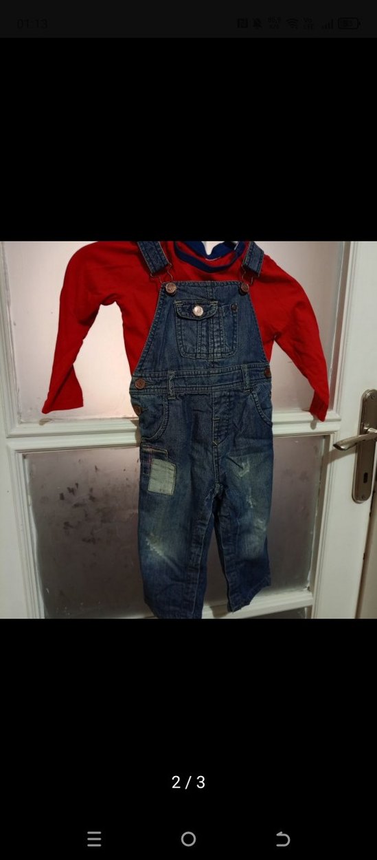 Erkek Çocuk Koyu Mavi Denim Tulum - Görsel 2