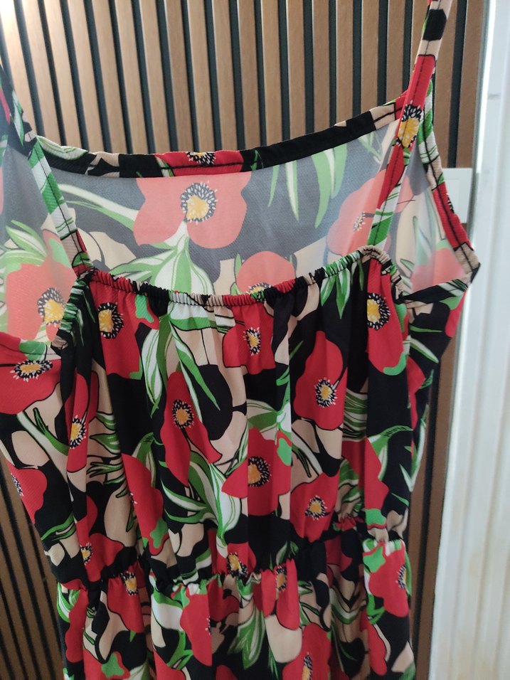 Çiçek Desenli Uzun Askılı Bohem Elbise - Görsel 4