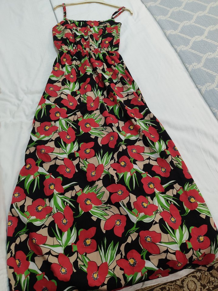 Çiçek Desenli Uzun Askılı Bohem Elbise - Görsel 2