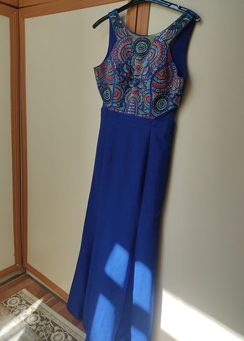 Diger Mavi Bohem Tarzı Uzun Abiye Elbise - Görsel 2