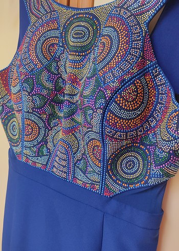 Diger Mavi Bohem Tarzı Uzun Abiye Elbise - Görsel 3