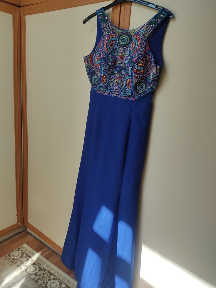 Diger Mavi Bohem Tarzı Uzun Abiye Elbise - Görsel 2