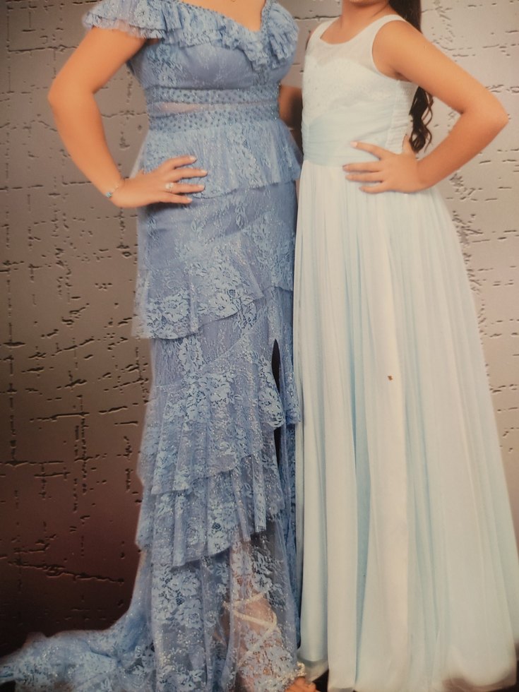 Uzun Mavi Straplez Bohem Dantel Elbise - Görsel 2