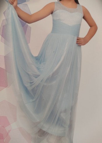 Drapeli Uzun Mavi Kadın Abiye Elbise - Görsel 3