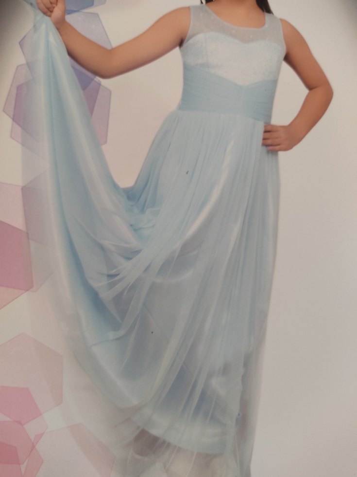 Drapeli Uzun Mavi Kadın Abiye Elbise - Görsel 3