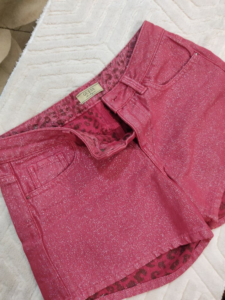 Düğmeli Pembe Bağlama Desenli Kız Şortu - Görsel 2