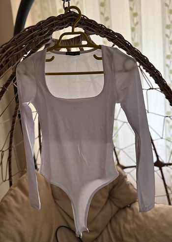 Beyaz Uzun Kollu Fitted Bodysuit - Görsel 2