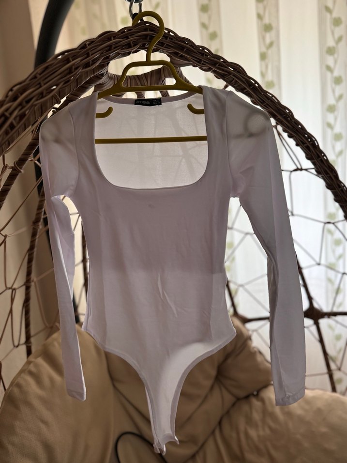 Beyaz Uzun Kollu Fitted Bodysuit - Görsel 2