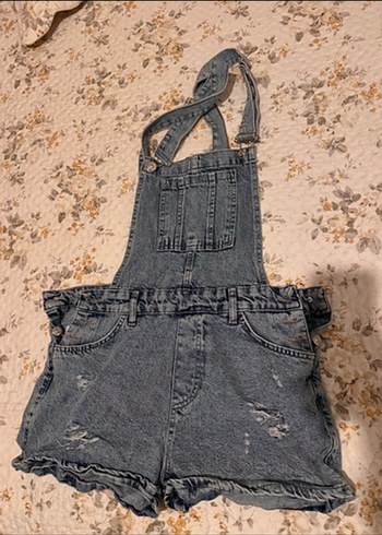 Gri Denim Kısa Askılı Tulum - Görsel 2