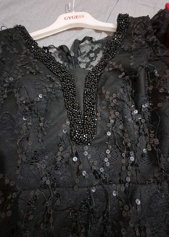 Boncuk İşlemeli Siyah Uzun Gotik Elbise