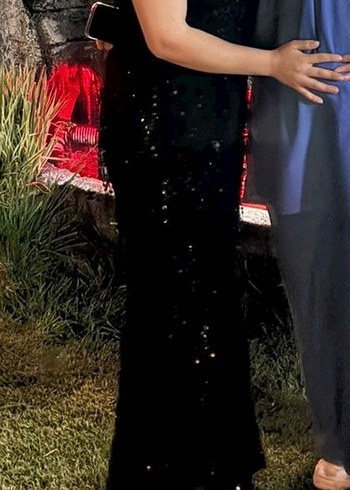 38 Beden siyah Renk Boncuk İşlemeli Siyah Uzun Gotik Elbise