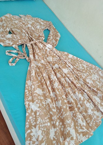 American Vintage Bej Çiçek Desenli Uzun Bohem Yazlık Elbise