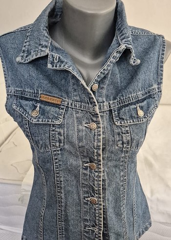 Düğmeli Yaka Denim Kolsuz Ceket