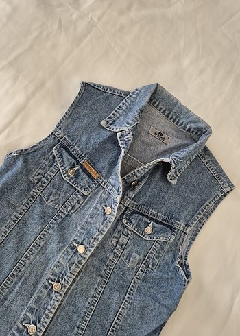 s Beden mavi Renk Düğmeli Yaka Denim Kolsuz Ceket
