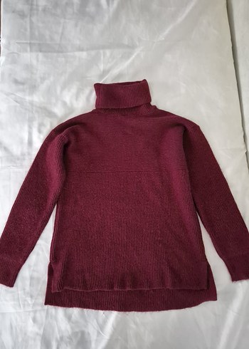 Bordo Kadın Boğazlı Örgü Yün Kazak - Görsel 5