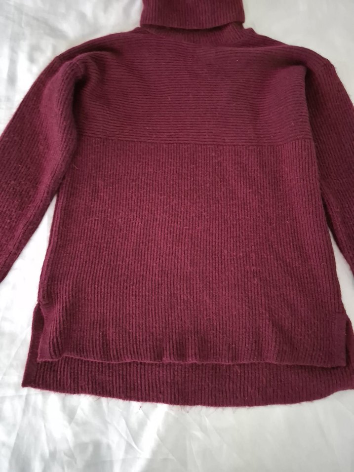 Bordo Kadın Boğazlı Örgü Yün Kazak - Görsel 3