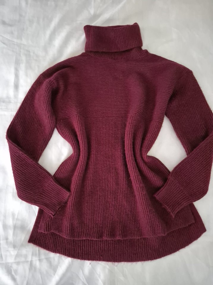 Bordo Kadın Boğazlı Örgü Yün Kazak - Görsel 2