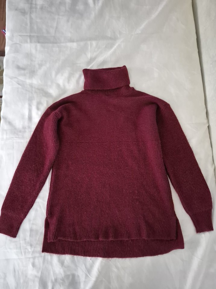 Bordo Kadın Boğazlı Örgü Yün Kazak - Görsel 5